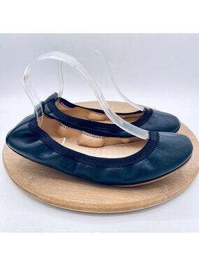 Yosi Samra Ballet Flats Womens 9 Black Leather Stretch Minimalist Luxury